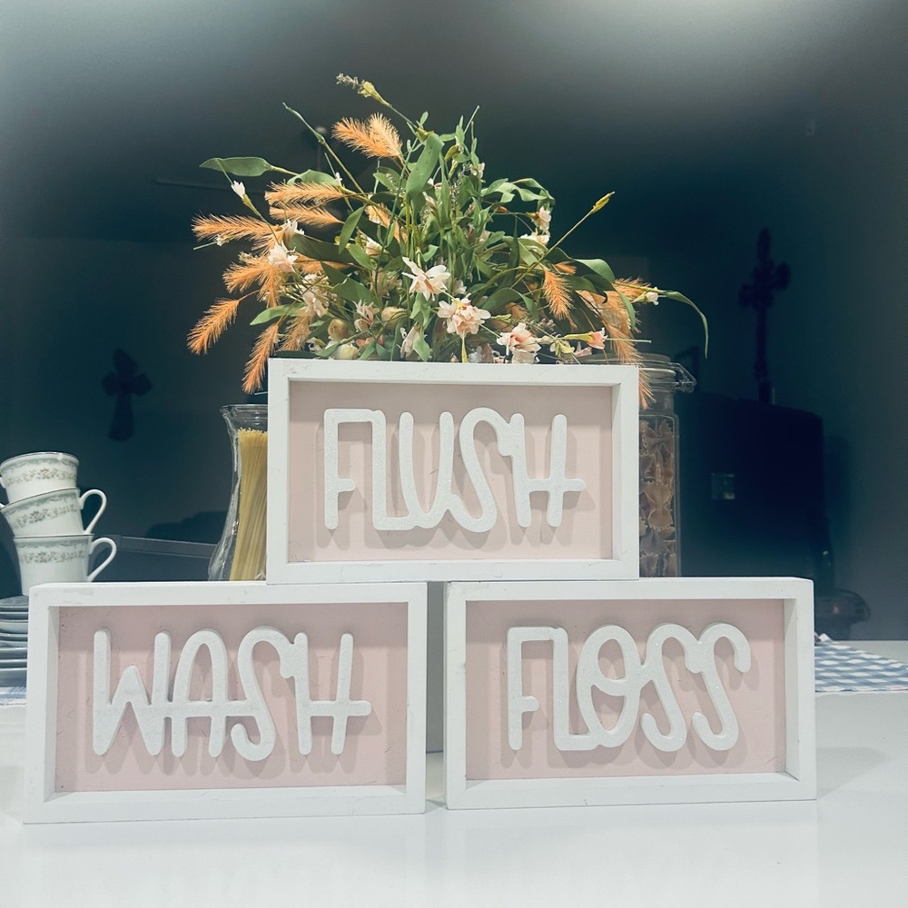 Pink and White Bathroom Wall Art Set